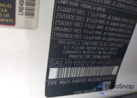 2017 Land Rover Discovery Hse Luxury из США, поврежденный, VIN SALRHBBV9HA045070